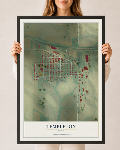 Map of Templeton, Iowa, 24 x 36 inch print in a black wood frame