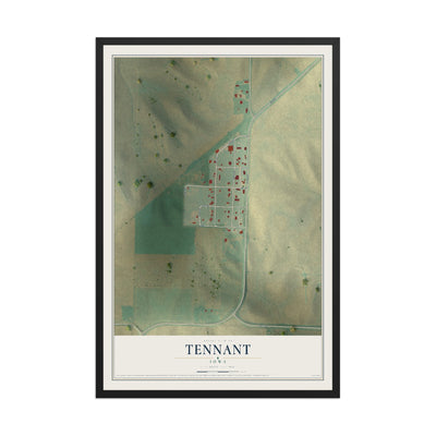 Map of Tennant, Iowa, 12 x 18 inch print in a black wood frame