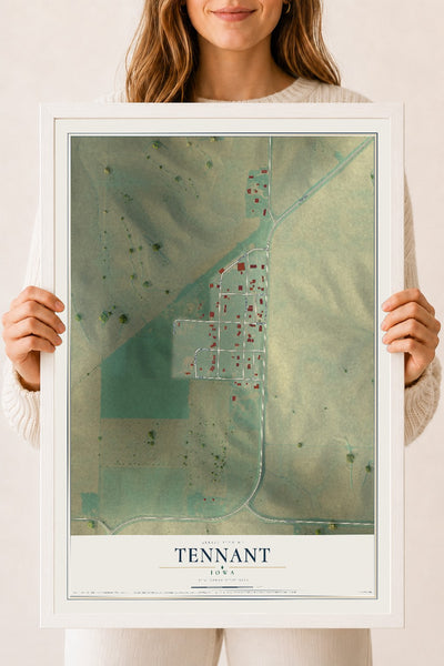 Map of Tennant, Iowa, 18 x 24 inch print in a white wood frame