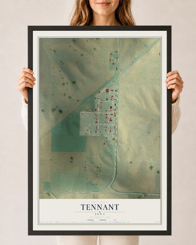 Map of Tennant, Iowa, 24 x 36 inch print in a black wood frame