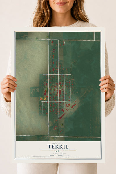 Map of Terril, Iowa, 18 x 24 inch unframed archival matte print