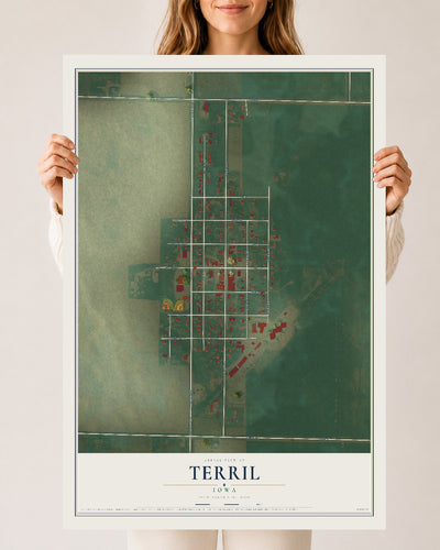 Map of Terril, Iowa, 24 x 36 inch unframed archival matte print