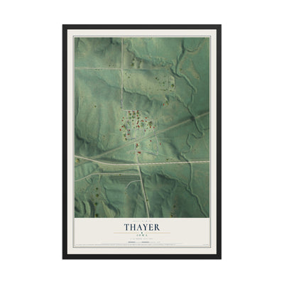 Map of Thayer, Iowa, 12 x 18 inch print in a black wood frame
