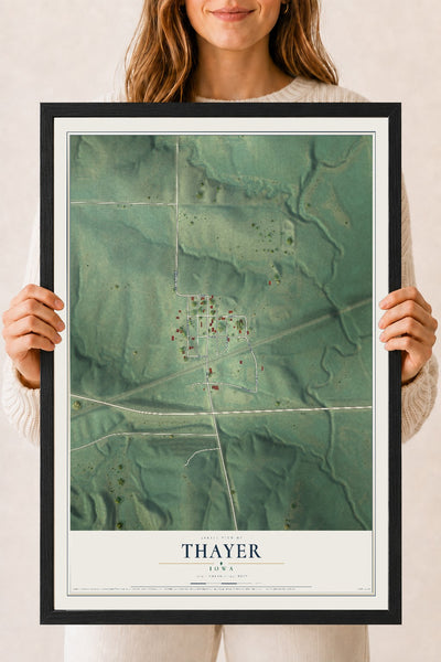Map of Thayer, Iowa, 18 x 24 inch print in a black wood frame