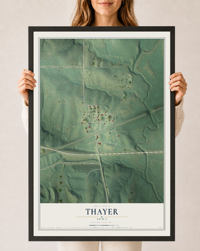 Map of Thayer, Iowa, 24 x 36 inch print in a black wood frame