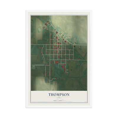 Map of Thompson, Iowa, 12 x 18 inch print in a white wood frame