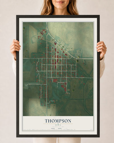 Map of Thompson, Iowa, 24 x 36 inch print in a black wood frame