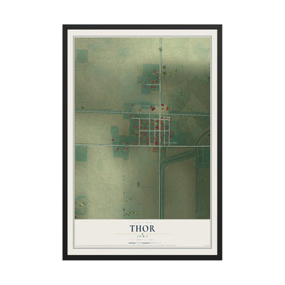 Map of Thor, Iowa, 12 x 18 inch print in a black wood frame