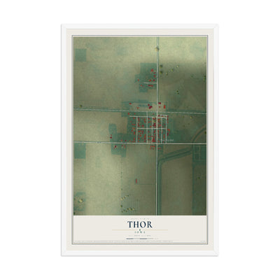Map of Thor, Iowa, 12 x 18 inch print in a white wood frame