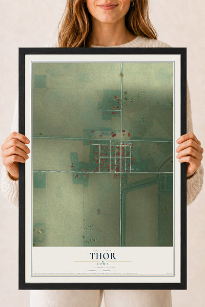 Map of Thor, Iowa, 18 x 24 inch print in a black wood frame