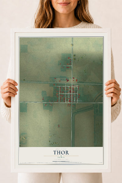 Map of Thor, Iowa, 18 x 24 inch print in a white wood frame