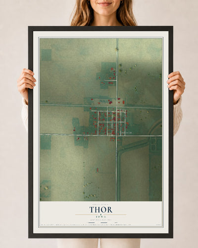 Map of Thor, Iowa, 24 x 36 inch print in a black wood frame
