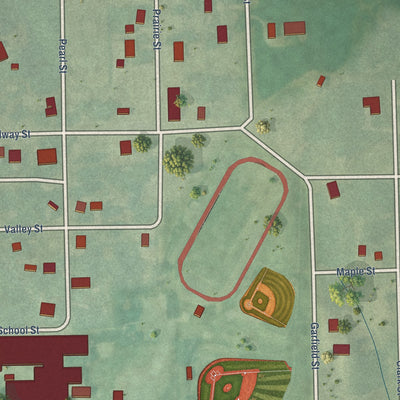Close-up of the map of Thornburg, Iowa print showing street and building detail