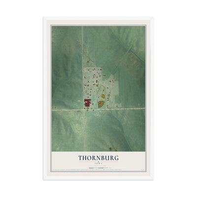 Map of Thornburg, Iowa, 12 x 18 inch print in a white wood frame