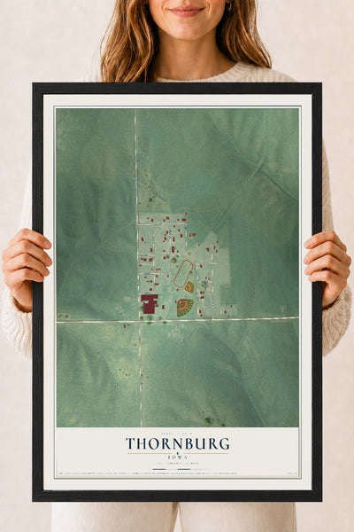 Map of Thornburg, Iowa, 18 x 24 inch print in a black wood frame