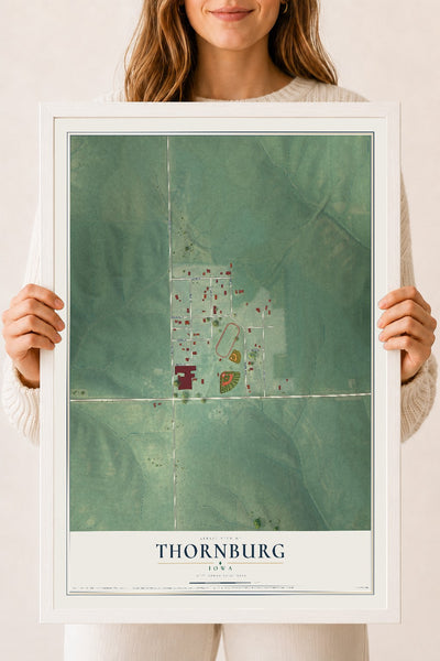 Map of Thornburg, Iowa, 18 x 24 inch print in a white wood frame
