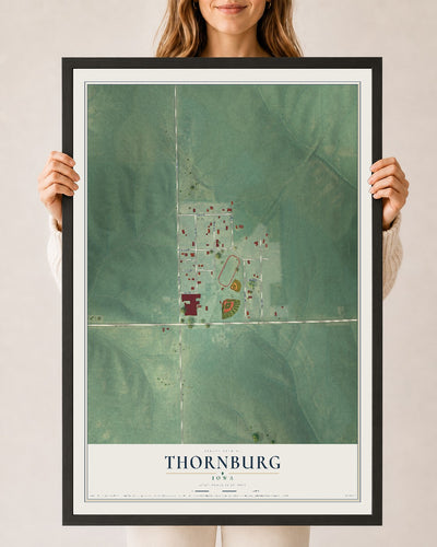 Map of Thornburg, Iowa, 24 x 36 inch print in a black wood frame