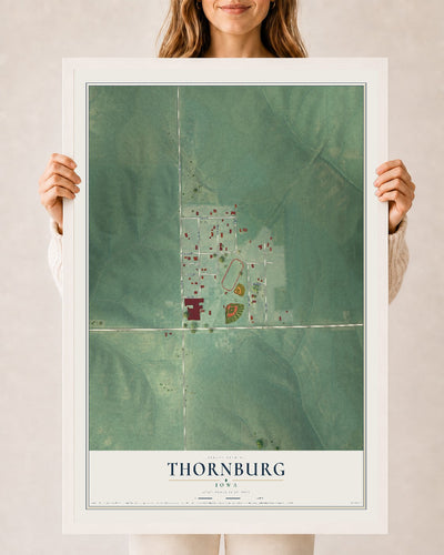 Map of Thornburg, Iowa, 24 x 36 inch print in a white wood frame