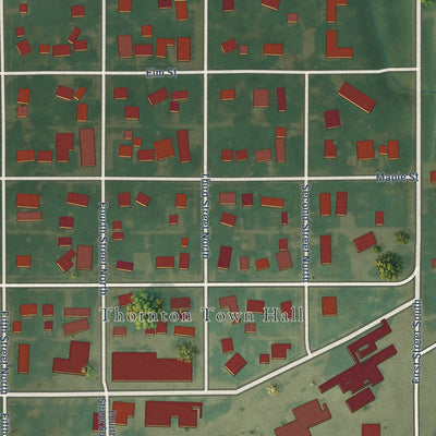 Close-up of the map of Thornton, Iowa print showing street and building detail