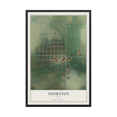 Map of Thornton, Iowa, 12 x 18 inch print in a black wood frame