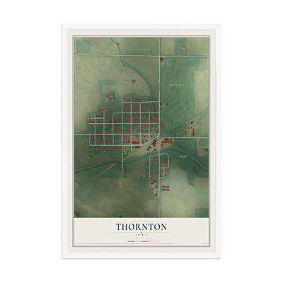 Map of Thornton, Iowa, 12 x 18 inch print in a white wood frame