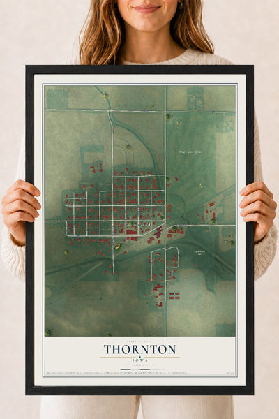 Map of Thornton, Iowa, 18 x 24 inch print in a black wood frame