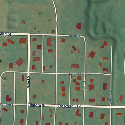 Close-up of the map of Thurman, Iowa print showing street and building detail