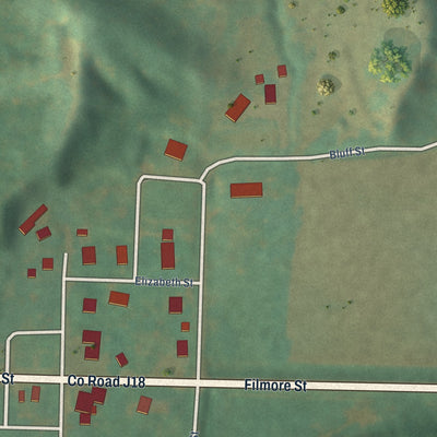 Second close-up of the map of Thurman, Iowa print showing more streets and buildings
