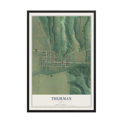 Map of Thurman, Iowa, 12 x 18 inch print in a black wood frame