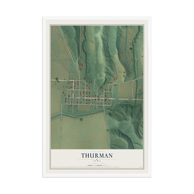 Map of Thurman, Iowa, 12 x 18 inch print in a white wood frame