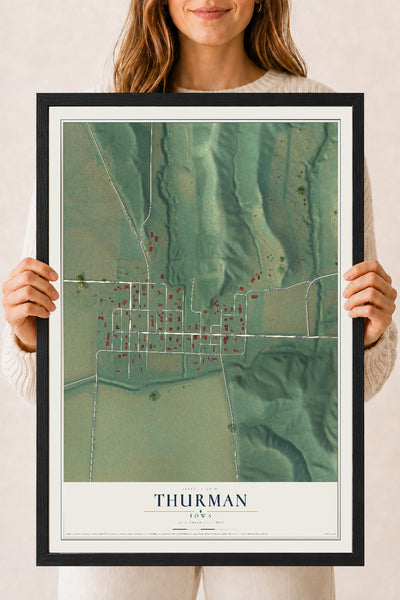Map of Thurman, Iowa, 18 x 24 inch print in a black wood frame