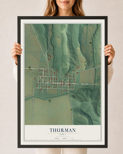 Map of Thurman, Iowa, 24 x 36 inch print in a black wood frame