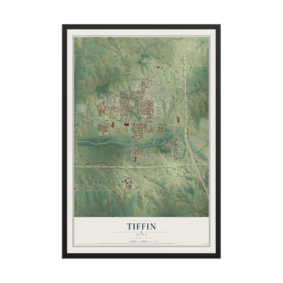 Map of Tiffin, Iowa, 12 x 18 inch print in a black wood frame