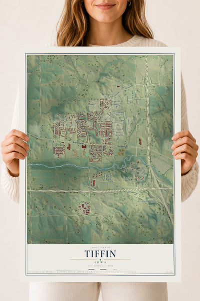 Map of Tiffin, Iowa, 18 x 24 inch unframed archival matte print