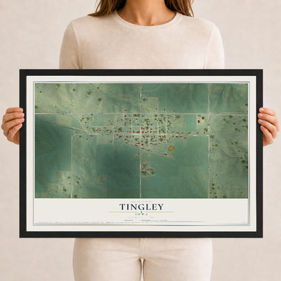 Map of Tingley, Iowa, 12 x 18 inch print in a black wood frame