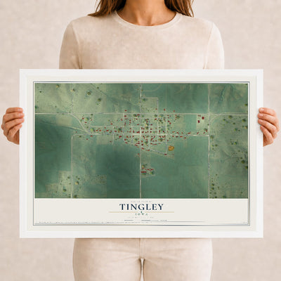 Map of Tingley, Iowa, 12 x 18 inch print in a white wood frame