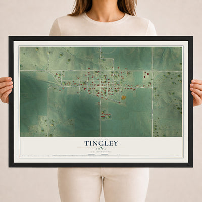 Map of Tingley, Iowa, 18 x 24 inch print in a black wood frame