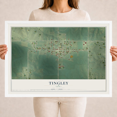 Map of Tingley, Iowa, 18 x 24 inch print in a white wood frame
