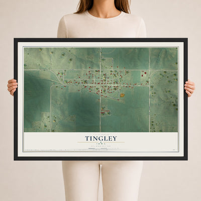 Map of Tingley, Iowa, 24 x 36 inch print in a black wood frame