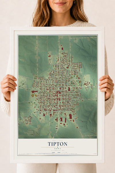 Map of Tipton, Iowa, 18 x 24 inch print in a white wood frame