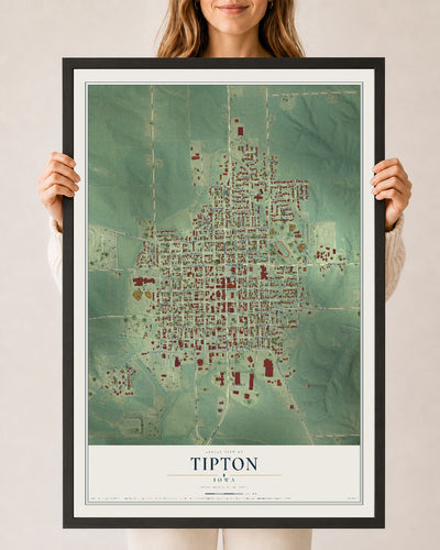 Map of Tipton, Iowa, 24 x 36 inch print in a black wood frame