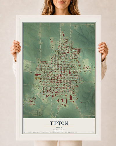 Map of Tipton, Iowa, 24 x 36 inch print in a white wood frame