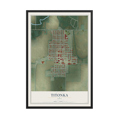 Map of Titonka, Iowa, 12 x 18 inch print in a black wood frame
