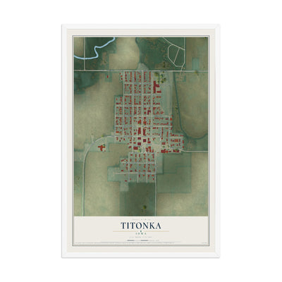 Map of Titonka, Iowa, 12 x 18 inch print in a white wood frame