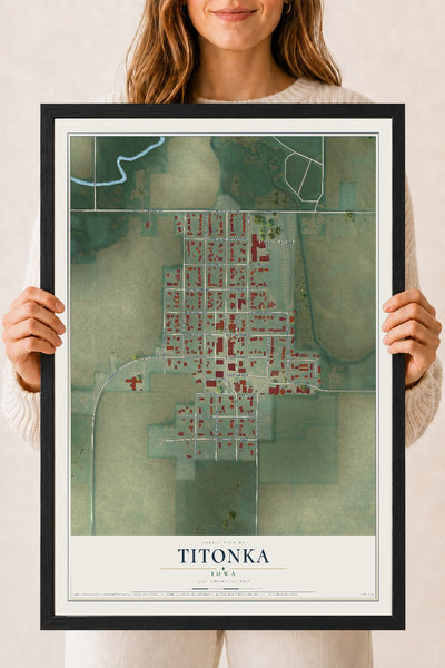 Map of Titonka, Iowa, 18 x 24 inch print in a black wood frame