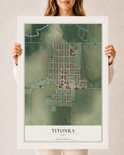Map of Titonka, Iowa, 24 x 36 inch print in a white wood frame