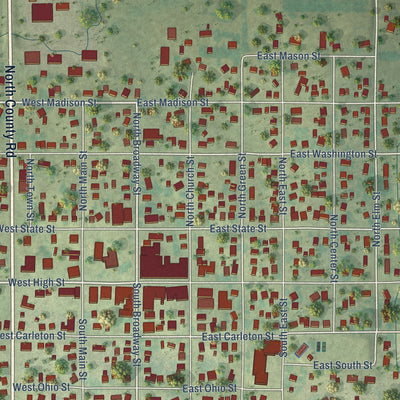 Close-up of the map of Toledo, Iowa print showing street and building detail