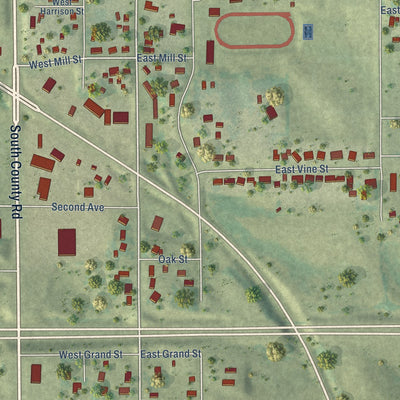 Second close-up of the map of Toledo, Iowa print showing more streets and buildings
