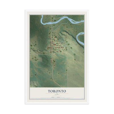Map of Toronto, Iowa, 12 x 18 inch print in a white wood frame