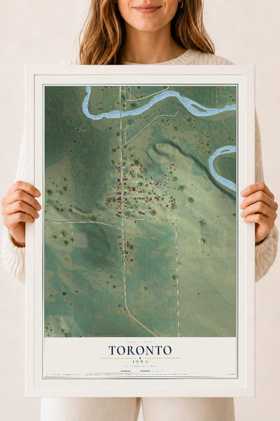 Map of Toronto, Iowa, 18 x 24 inch print in a white wood frame